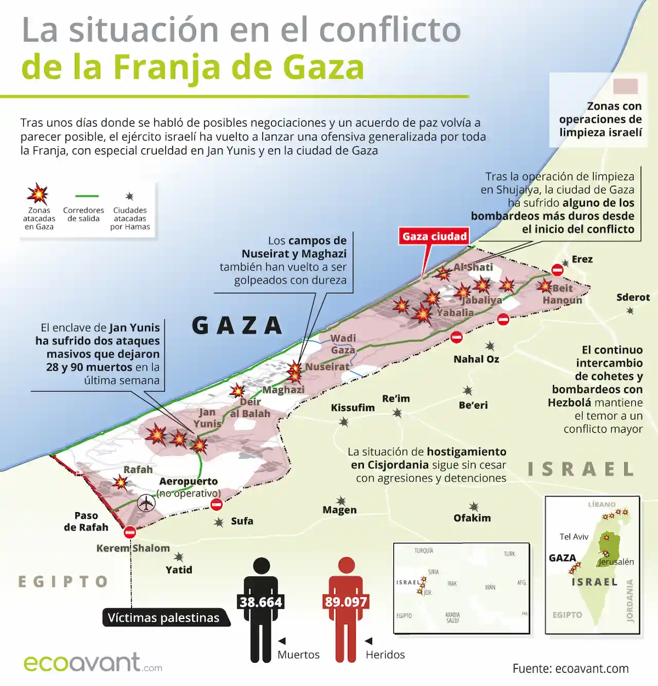 La situación en la ofensiva militar de Israel en Gaza a 15 de julio de 2024 / Mapa: EA La situación en la ofensiva militar de Israel en Gaza a 15 de julio de 2024 / Mapa: EA