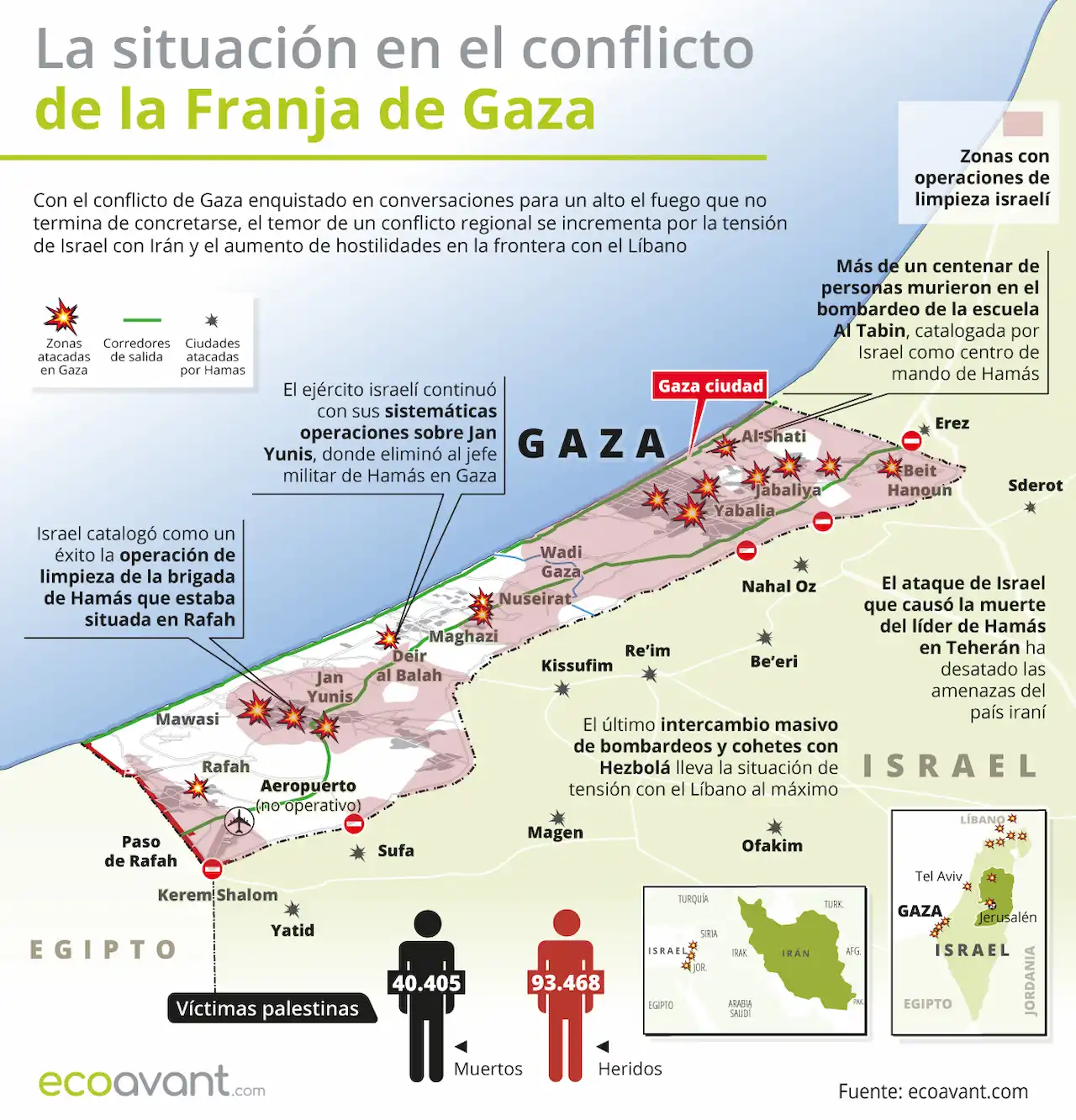 La situación en la ofensiva militar de Israel en Gaza a 26 de agosto de 2024 / Mapa: EA