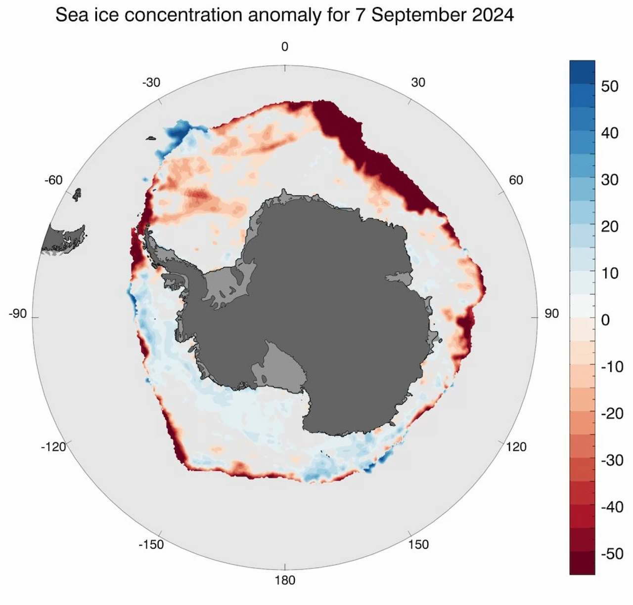 Mapa de anomalía de concentración de hielo marino / Imagen: AAPP Mapa de anomalía de concentración de hielo marino / Imagen: AAPP