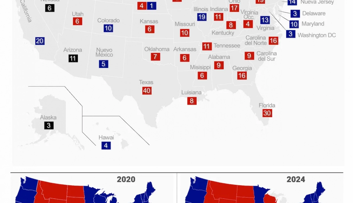Mapa de los resultados de las elecciones en EEUU 2024