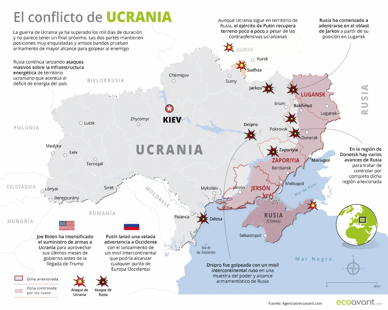 Situación de la guerra en Ucrania a 16 de diciembre de 2024 / Mapa: EA