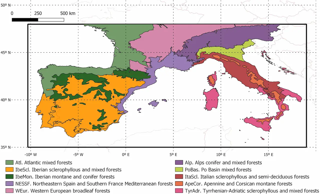 Área de estudio y regiones biogeográficas analizadas en esta investigación / Mapa: GBC Área de estudio y regiones biogeográficas analizadas en esta investigación / Mapa: GBC