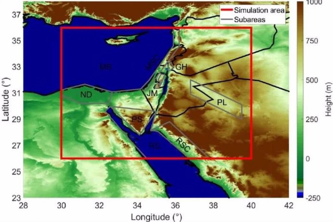 Impactos del cambio climático en los patrones eólicos. Área de simulaciones del modelo climático regional / Imagen: Climatic Change Impactos del cambio climático en los patrones eólicos. Área de simulaciones del modelo climático regional / Imagen: Climatic Change