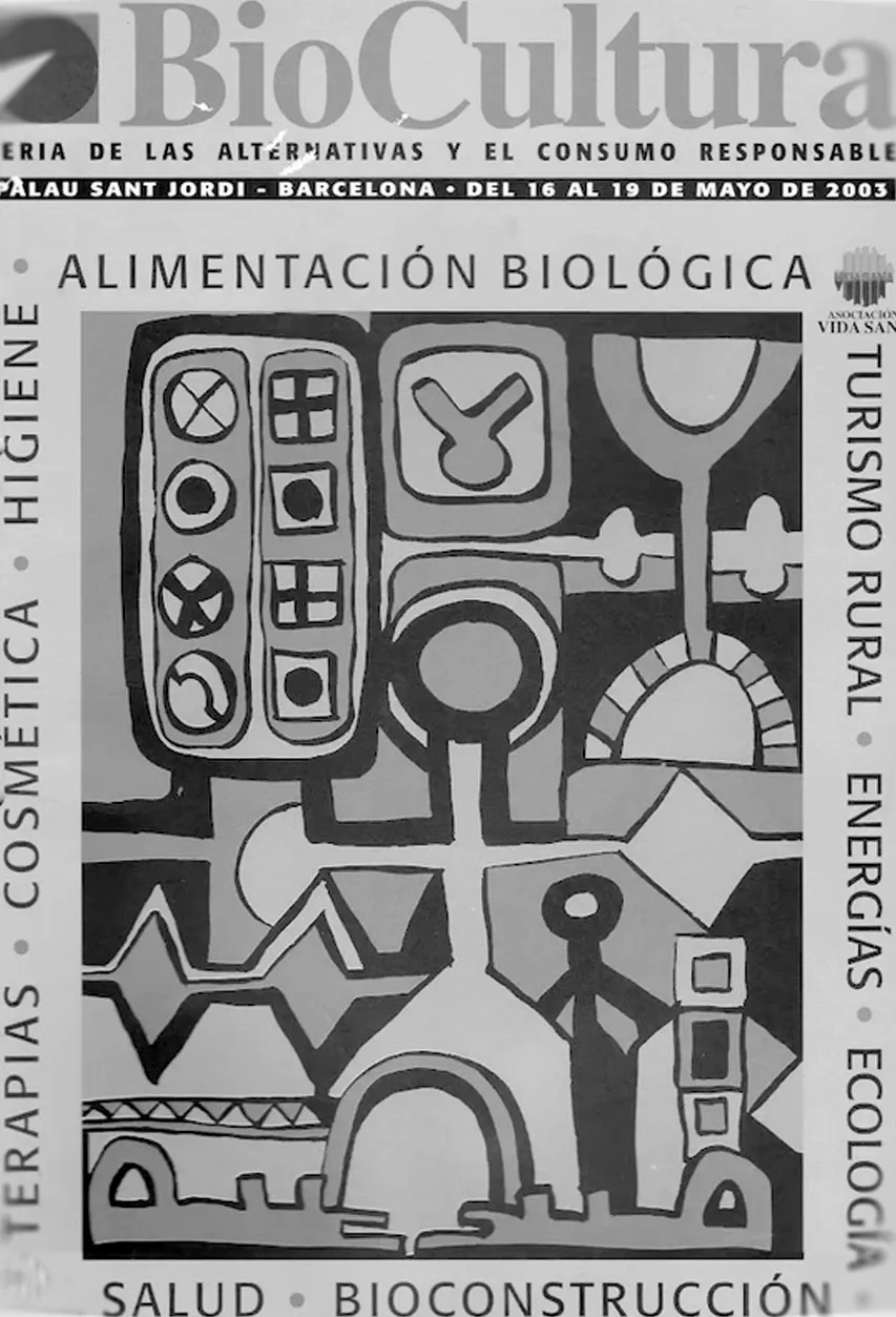 Cartel de BioCultura de mayo de 2003, con una pintura de fondo del supuesto arte esterista, según diferentes testimonios / Imgena: FA Cartel de BioCultura de mayo de 2003, con una pintura de fondo del supuesto arte esterista, según diferentes testimonios / Imgena: FA