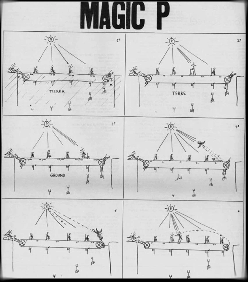 Dibujo que formaría parte de la expresión del supuesto arte colectivo esterista titulado Magic P, donde José Parrilla salvaría a sus seguidores / Imagen: Biblioteca Nacional de Uruguay Dibujo que formaría parte de la expresión del supuesto arte colectivo esterista titulado Magic P, donde José Parrilla salvaría a sus seguidores / Imagen: Biblioteca Nacional de Uruguay