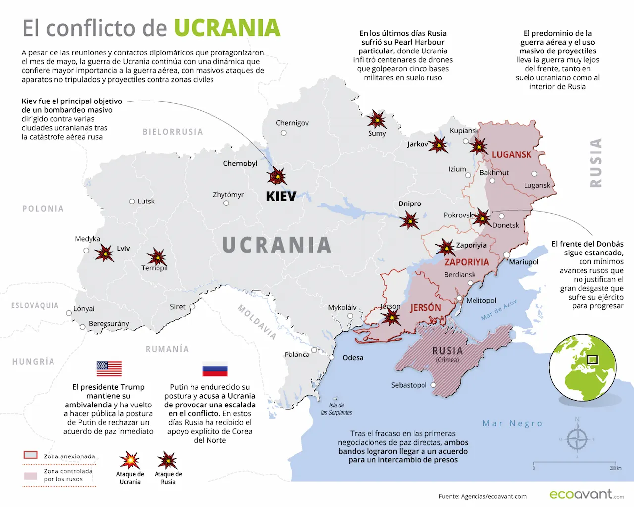 Mapa de la guerra en Ucrania a 9 de junio de 2025 / Imagen: EA Mapa de la guerra en Ucrania a 9 de junio de 2025 / Imagen: EA