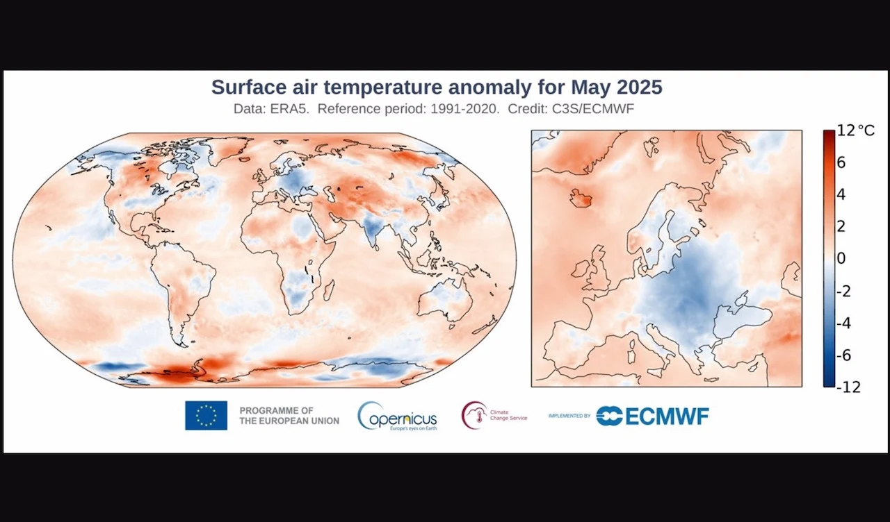 Anomalía de temperaturas en mayo de 2025 / Imagen: COPERNICUS C3S/ECMWF - EP