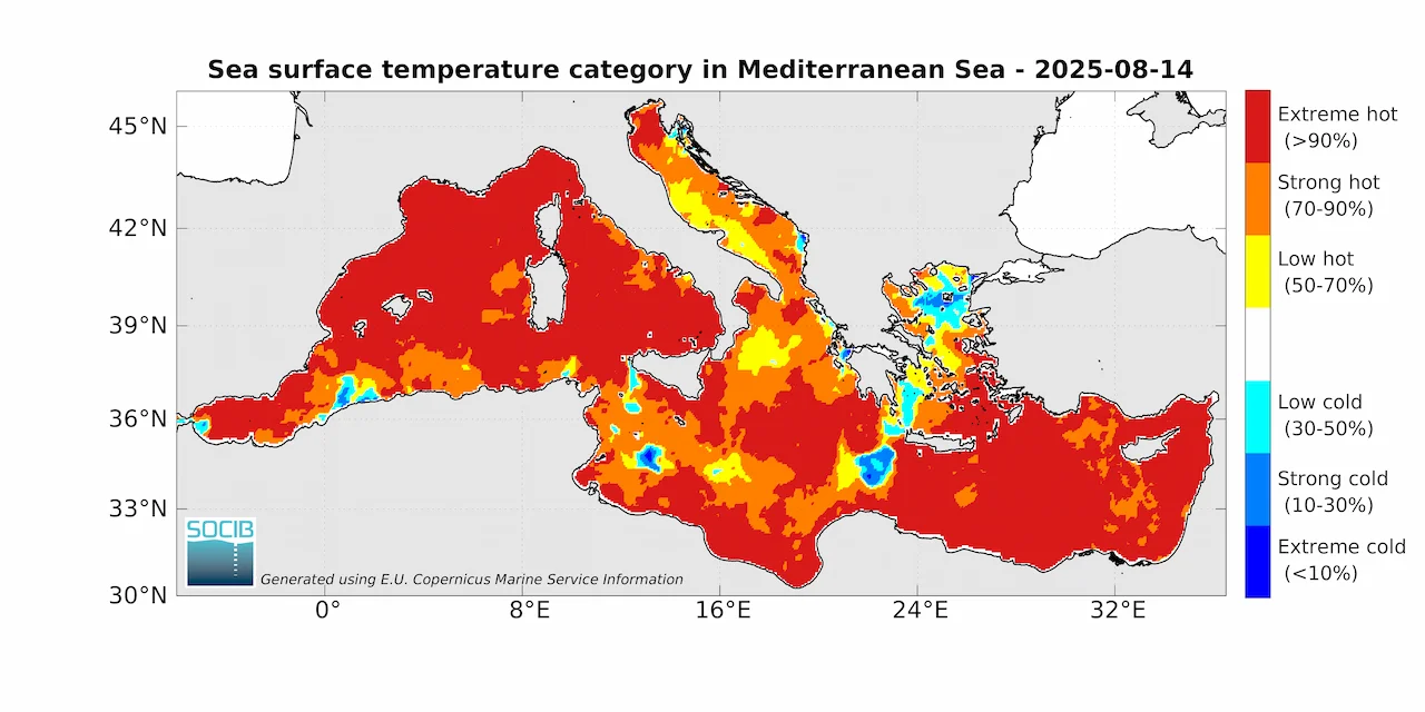 Las olas de calor marinas del Mediterráneo / Imagen: Sub-regional Mediterranean sea indicators