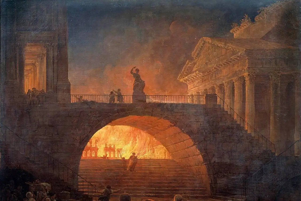 Medidas de prevención de incendios en la antiga Roma. 'El incendio de Roma' pintura de Hubert Robert (1733-1808) / Imagen: Wikipedia