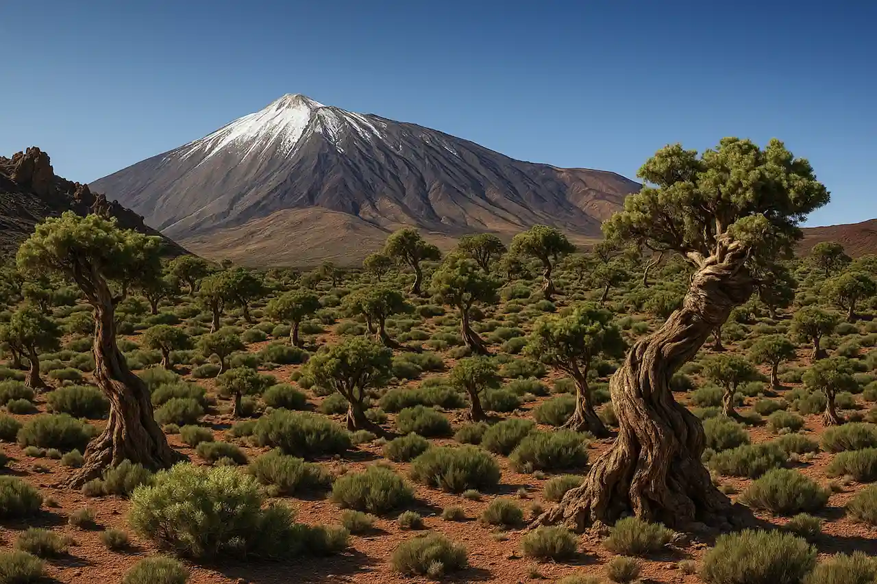 Bosque de cedros en el Parque Nacional del Teide. Recreación artística / Imagen: CSIC