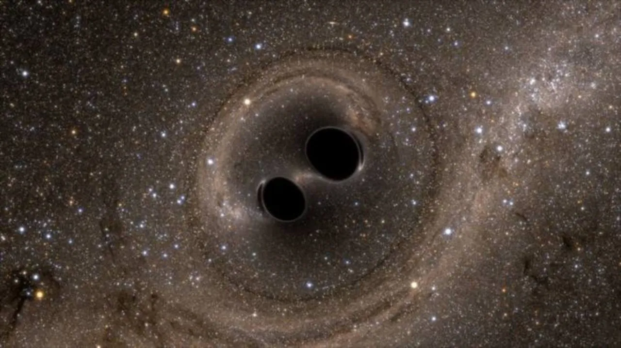 Simulación de la fusión de los dos agujeros negros de los que proceden las ondas gravitacionales detectadas / Imagen: LIGO/SXS