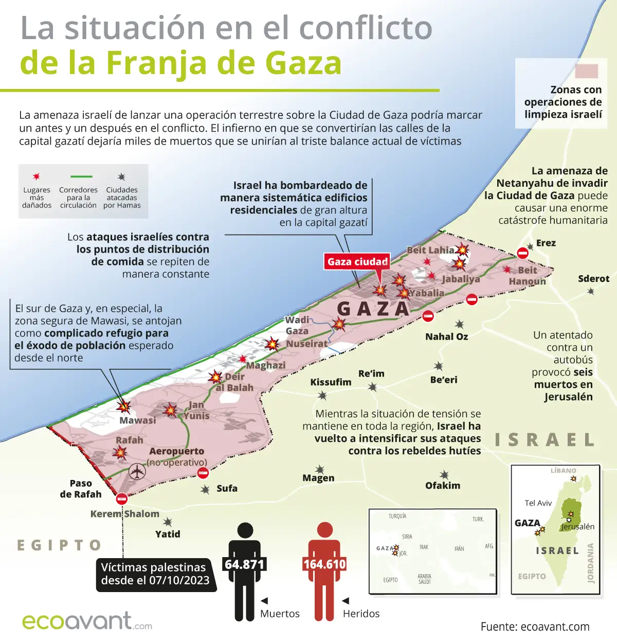 Mapa de la incursión militar de Israel en Gaza, actualizado a 15 de septiembre, con las zonas de combate, avance terrestre / Imagen: EA
