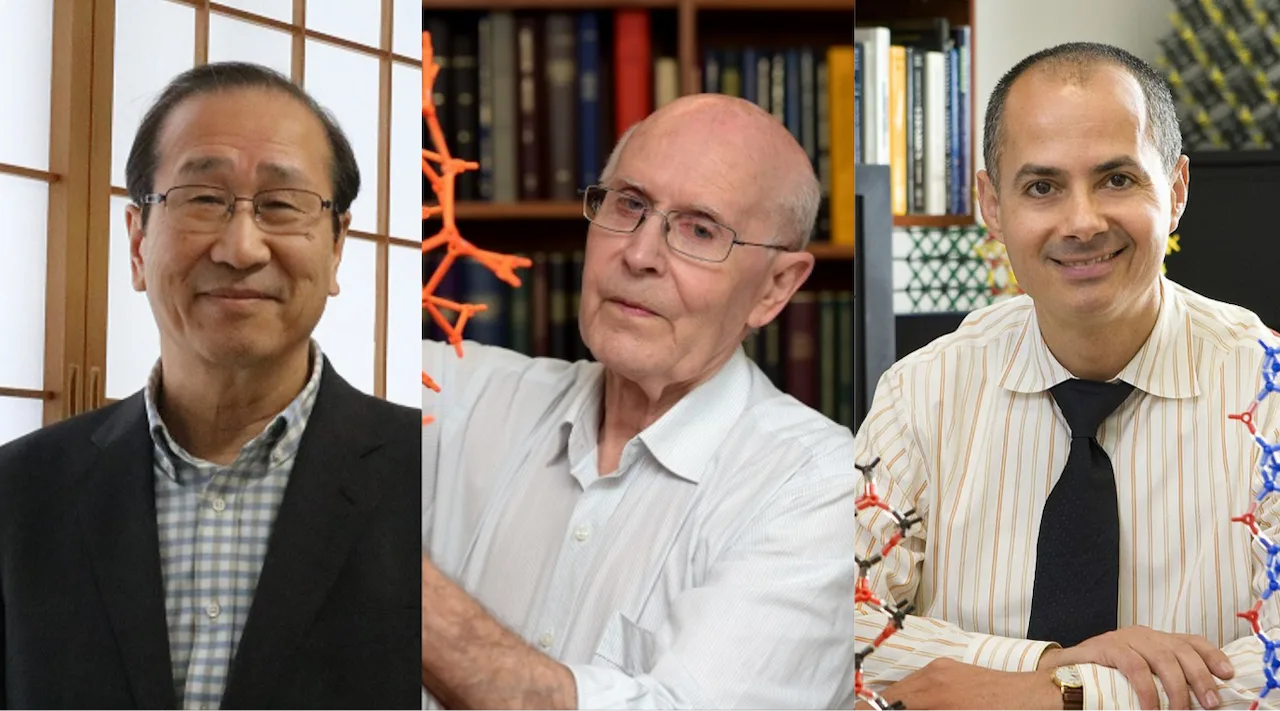 Nobel de Química 2025. Los tres galardonados, de izquierda a derecha: Susumu Kitagawa, Richard Robson y Omar M. Yaghi / Foto: SINC