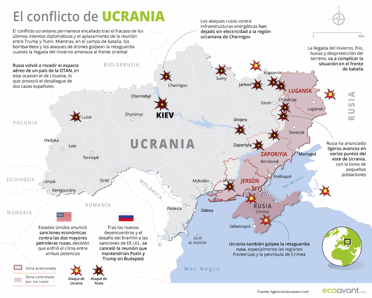 Mapa de la guerra en Ucrania a 27 de  octubre de 2025 / Imagen: EA Mapa de la guerra en Ucrania a 27 de  octubre de 2025 / Imagen: EA