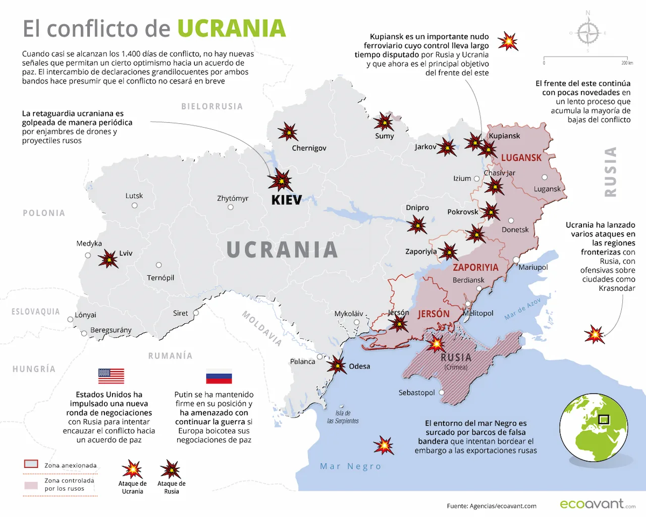 Mapa de la guerra en Ucrania a 22 diciembre de 2025 / Imagen: EA