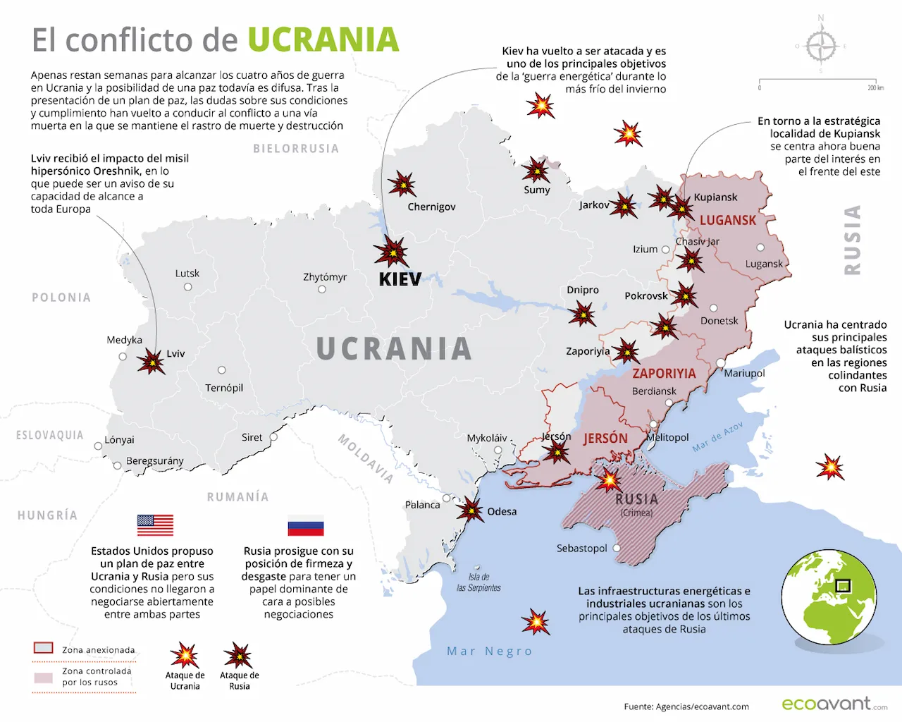 Mapa de la guerra en Ucrania a 19 de enero de 2026 / Imagen: EA