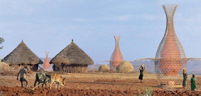 La torre WarkaWater para atrapar la niebla, diseñada por Arturo Vittori y Andreas Vogle / Foto: Architecture and Vision