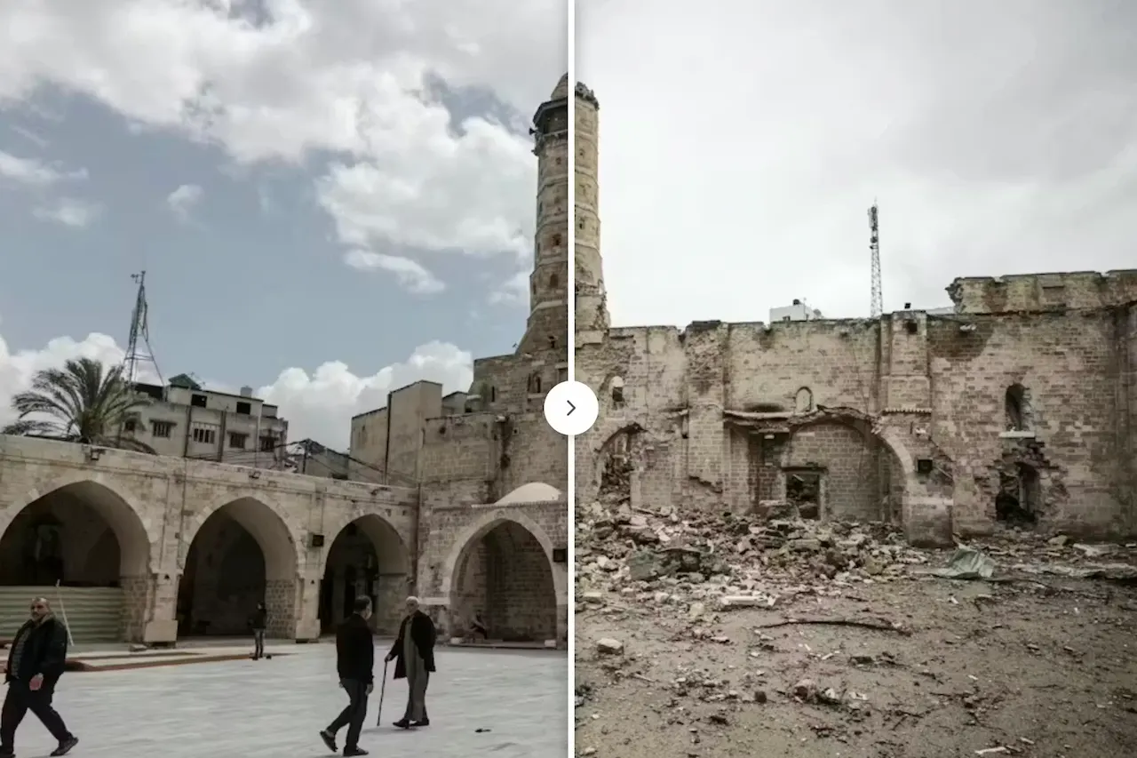 La Gran Mezquita Omari en la ciudad de Gaza tras sufrir daños por un ataque israelí / Foto: Ali Jadallah-Anadolu