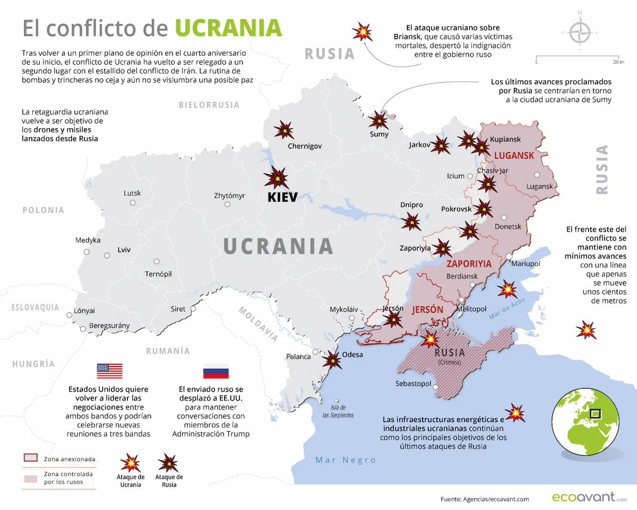 Mapa de la guerra en Ucrania a 16 de marzo de 2026 / Imagen: EA Mapa de la guerra en Ucrania a 16 de marzo de 2026 / Imagen: EA