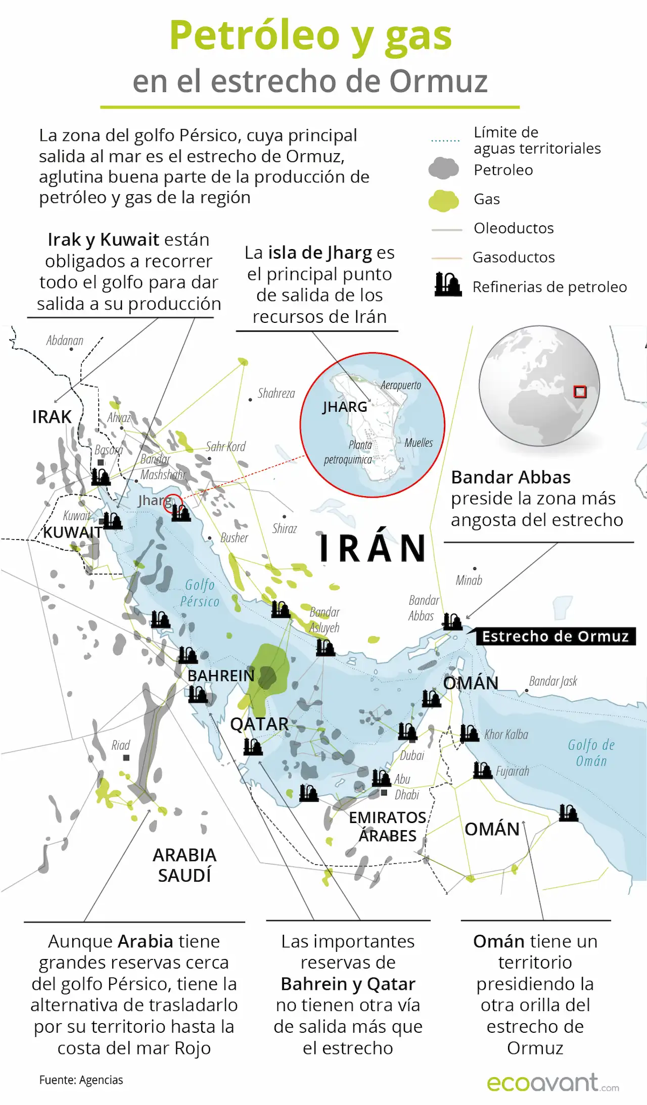 Mapa del petróleo y gas en el estrecho de Ormuz / Infografía: EA