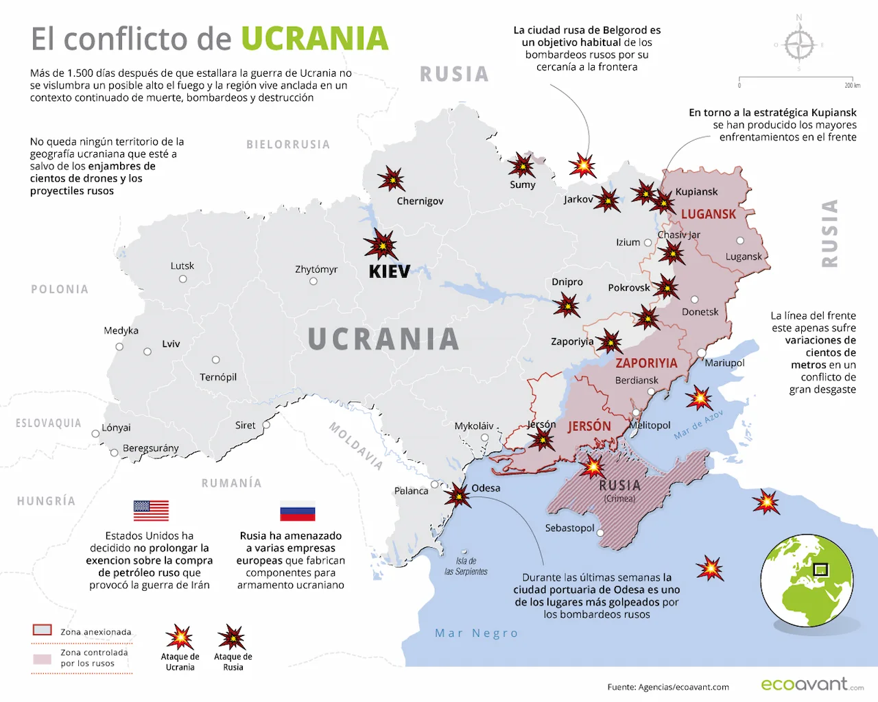 Mapa de la guerra en Ucrania a 21 de abril de 2026 / Imagen: EA