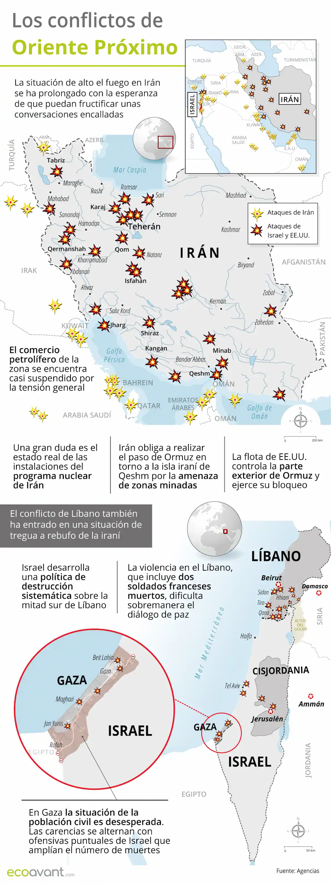 Mapa de los conflictos en Irán y Oriente Próximo a 27 de abril de 2026 / Imagen: EA