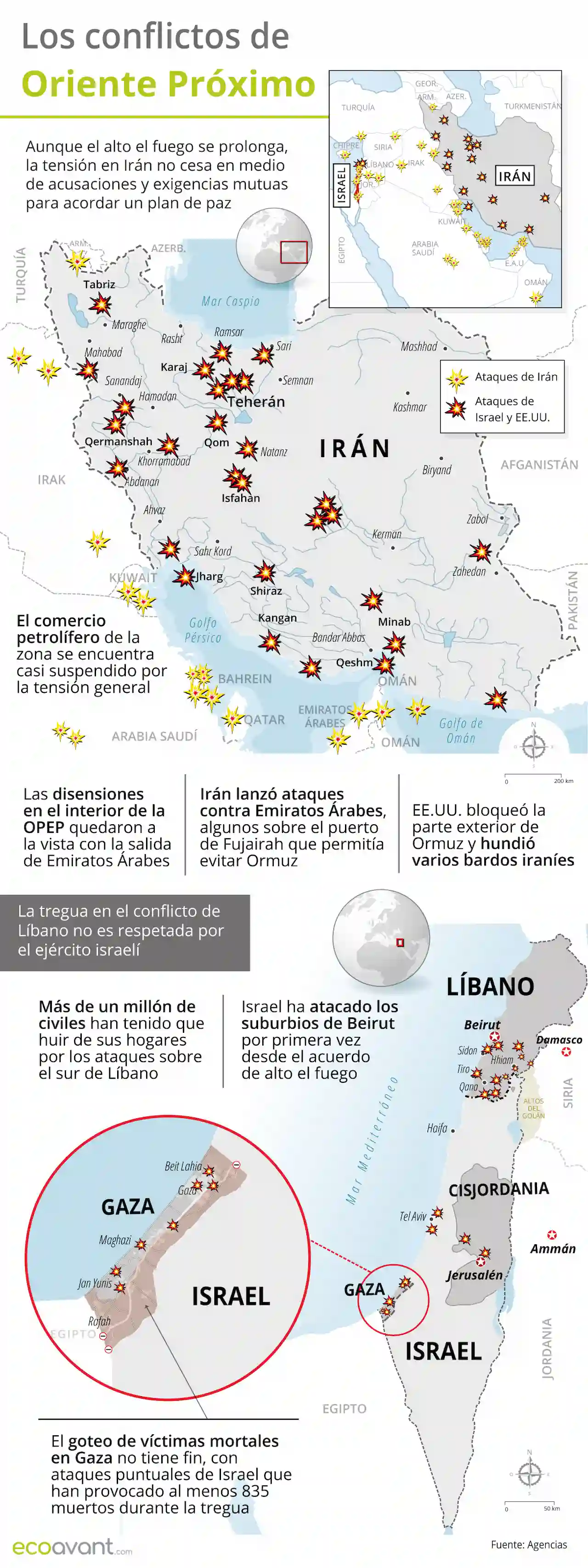 Mapa de los conflictos en Irán y Oriente Próximo a 11 de mayo de 2026 /  Imagen: EA