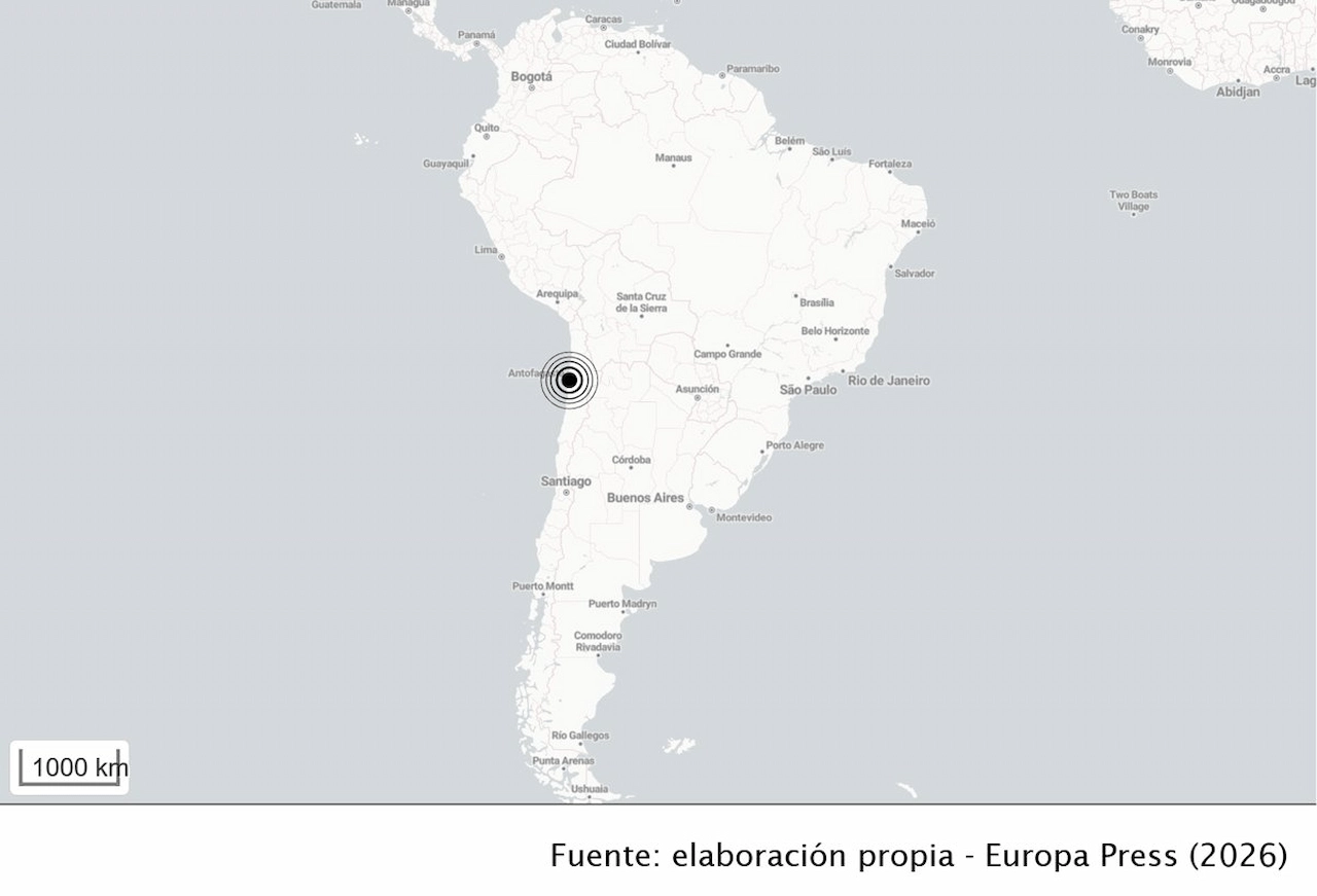 Mapa de la región de Antofagasta, en el norte de Chile, donde se ha registrado un terremoto de magnitud 6,9 con epicentro cerca de la ciudad de Calama / Imagen: EP