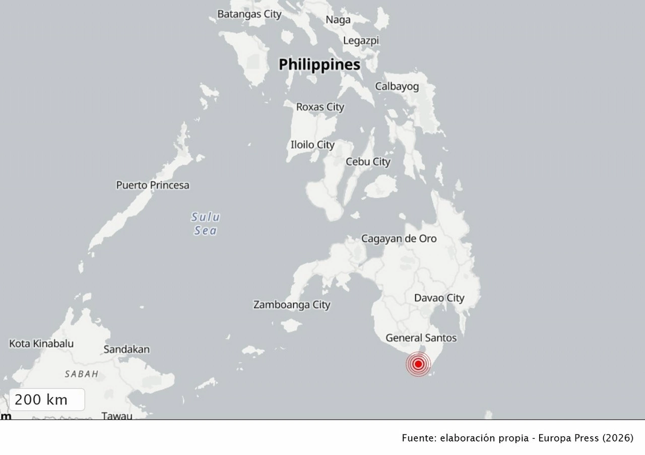 Mapa de la zona que ha sacudido el terremoto en el sur de Filipinas