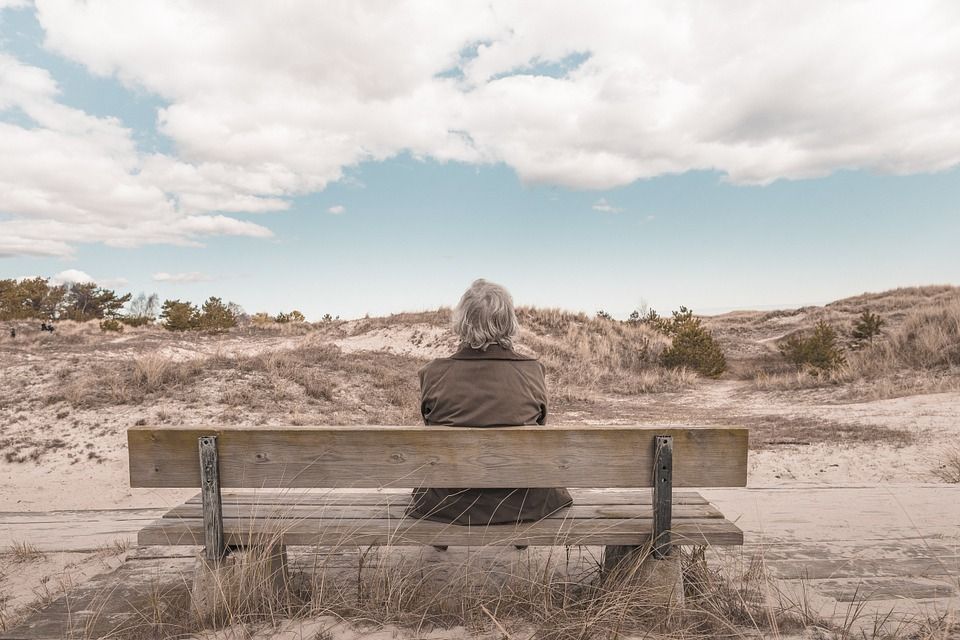 Una persona de avanzada edad sentada en un banco. Soledad transitoria / Foto: DICYT