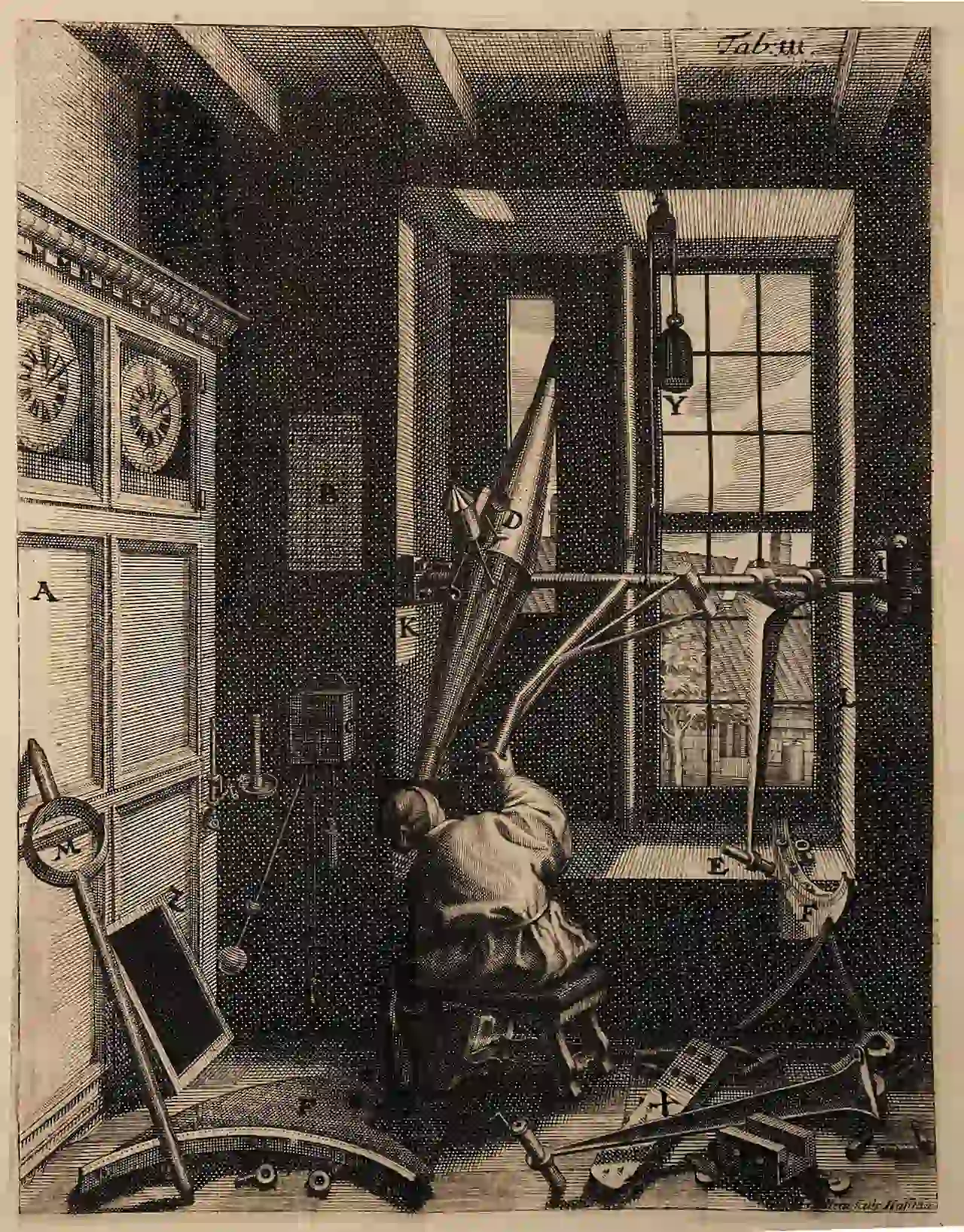 Ole Rømer trabajando en el observatorio de su casa en Copenhague / Imagen: WMC