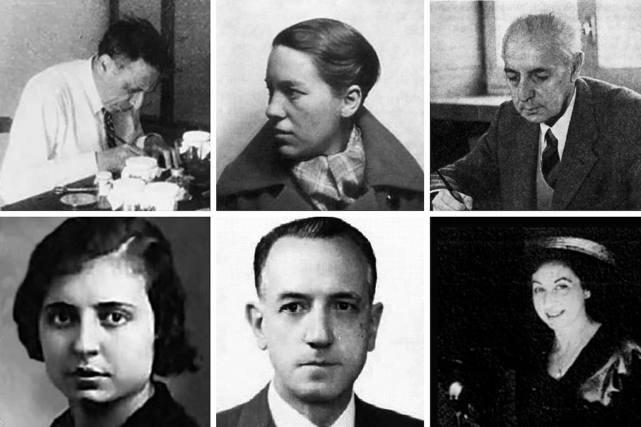 Las depuraciones afectaron al personal de la JAE de forma muy diversa. De izquierda a derecha empezando por arriba: Antonio de Zulueta Escolano, Teresa Andrés Zamora, Ramón Agenjo Cecilia, Manuela Manzanares López, Rafael Méndez Martínez y María Brey Mariño / Imagen: CISC
