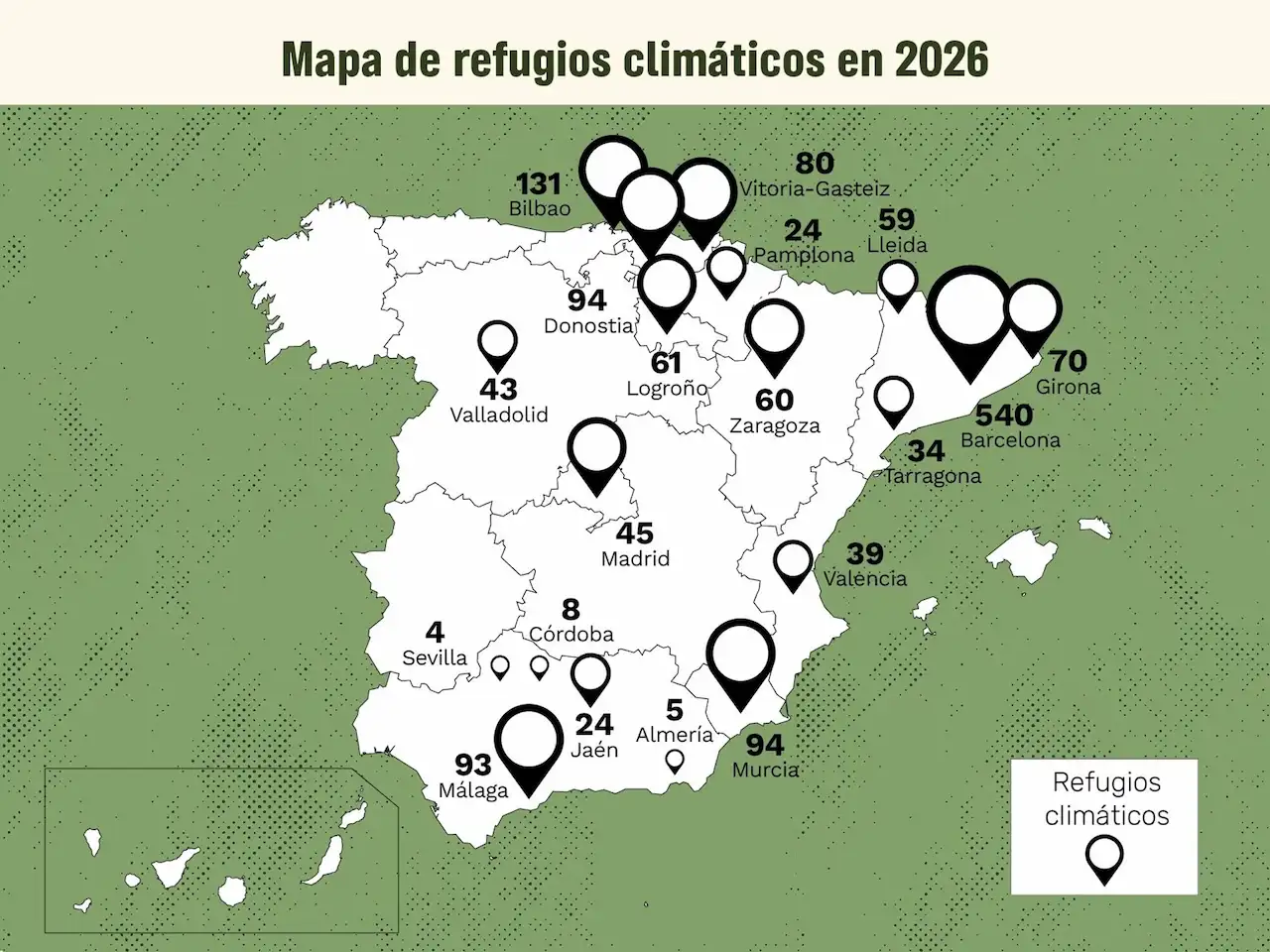 Mapa de refugios climáticos en 2026 / Imagen: Greenpeace