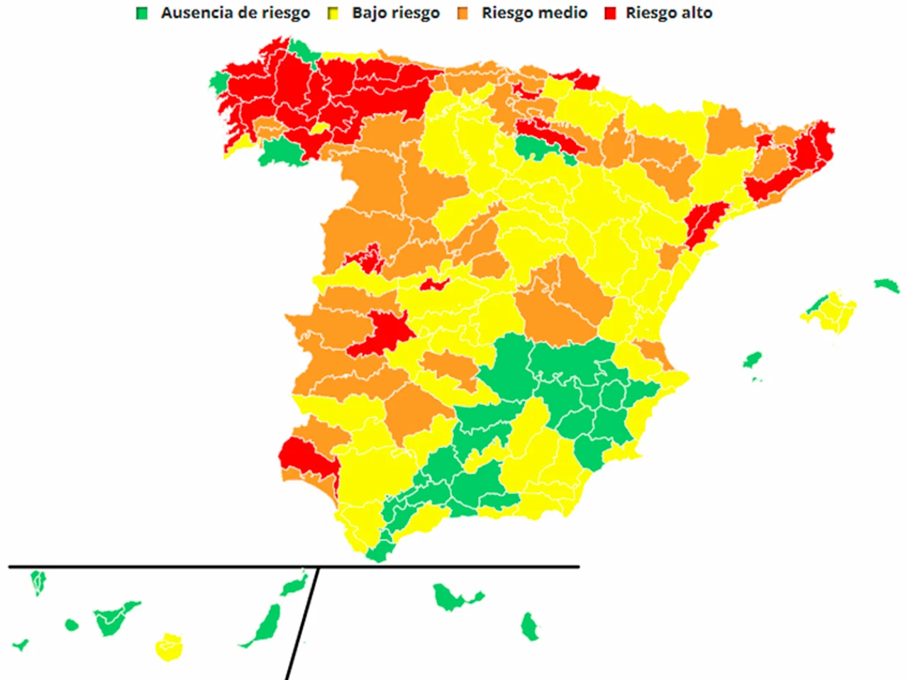 Mapa de niveles de riesgo para la salud por zonas de meteosalud