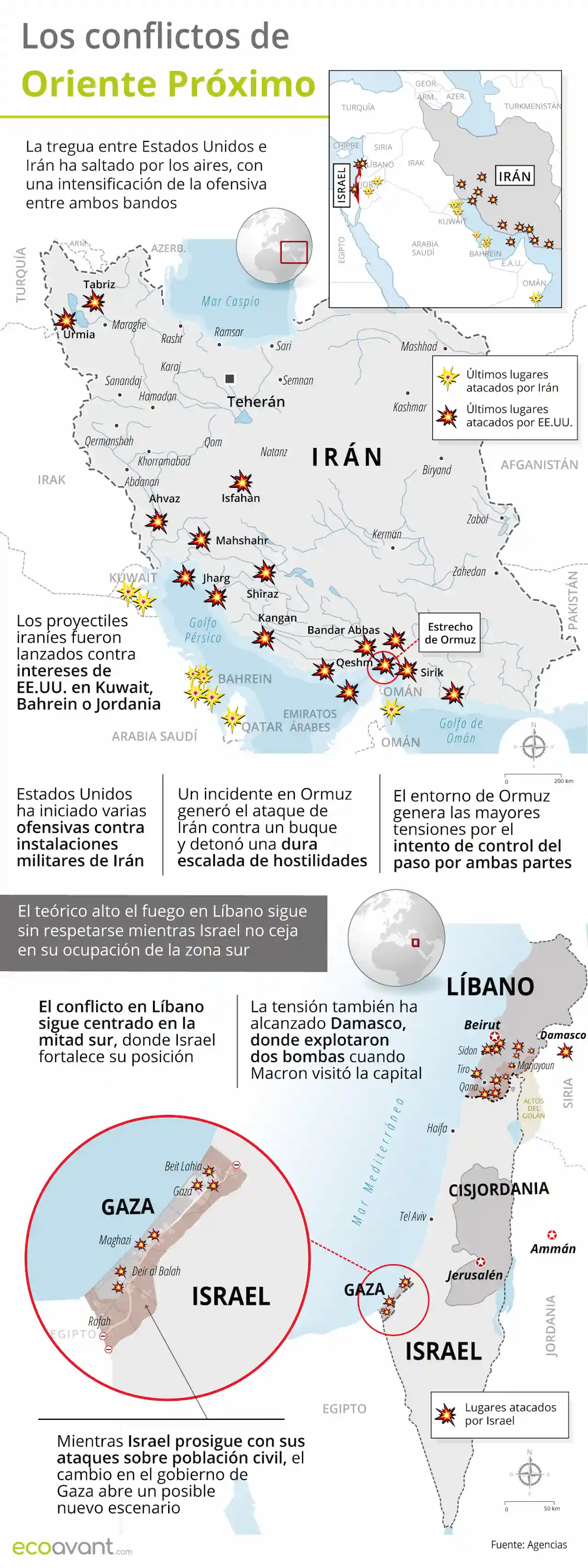 Mapa de los conflictos en Irán y Oriente Próximo a 20 de julio de 2026 / Imagen: EA Mapa de los conflictos en Irán y Oriente Próximo a 20 de julio de 2026 / Imagen: EA