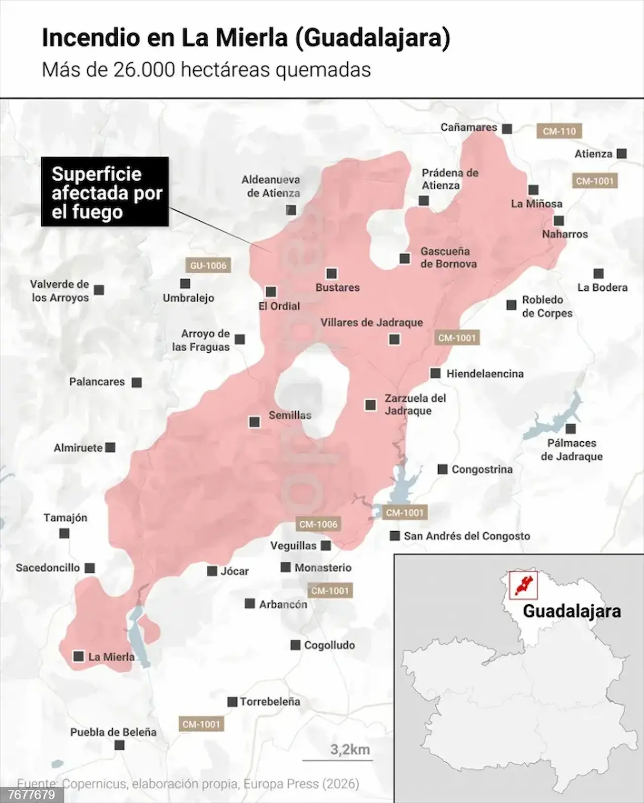 Mapa incendio en La Mierla (Guadalajara) / Imagen: EP