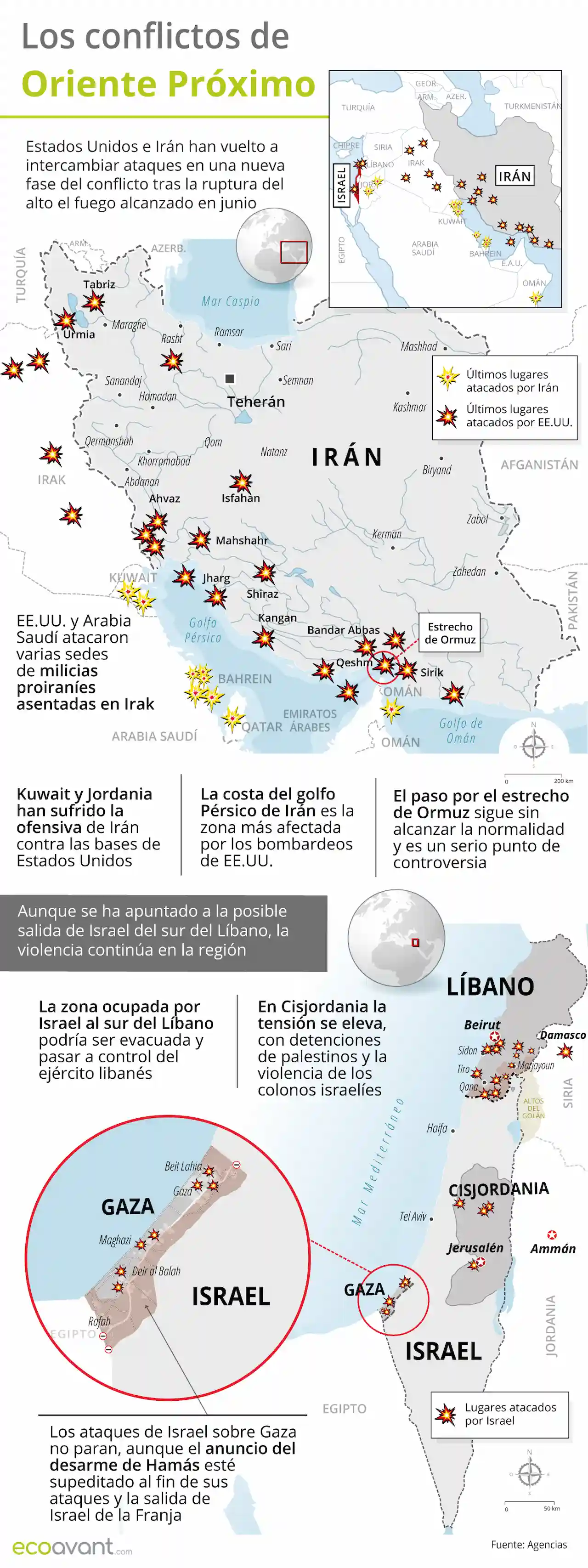 Mapa de los conflictos en Irán y Oriente Próximo a 3 de agosto de 2026 / Imagen: EA Mapa de los conflictos en Irán y Oriente Próximo a 3 de agosto de 2026 / Imagen: EA