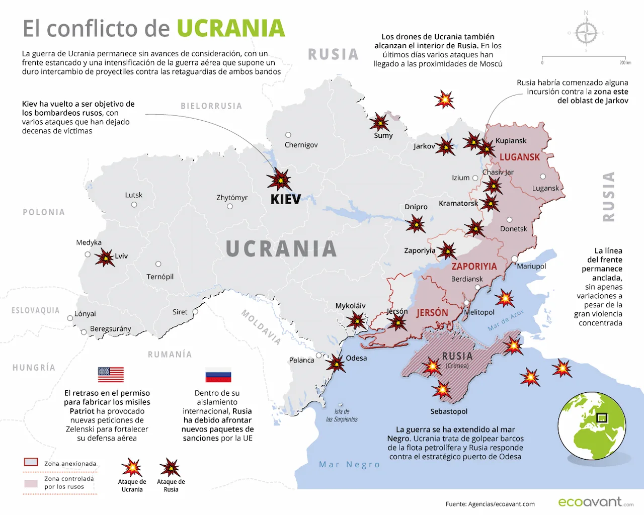 Mapa de la guerra en Ucrania a 10 de agosto de 2026 / Imagen: EA Mapa de la guerra en Ucrania a 10 de agosto de 2026 / Imagen: EA