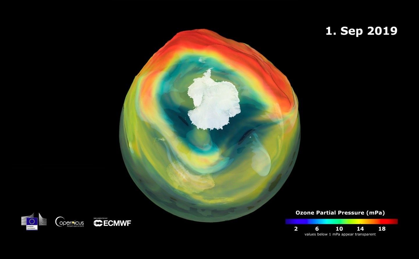 Estado de la capa de ozono el primer dia de este mes / Foto: Copernicus