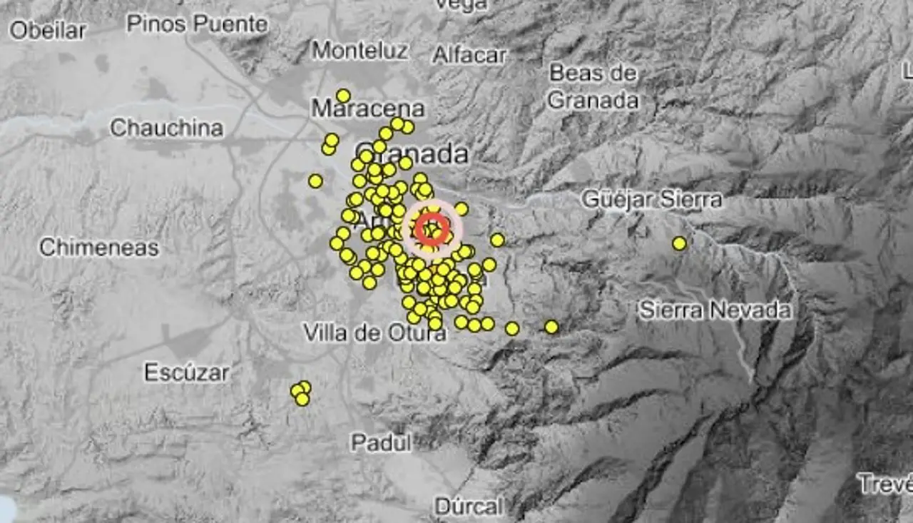 Mapa de terremotos de la serie sísmica de Granada a 3 de septiembre de 2026 / Imagen: IGN Mapa de terremotos de la serie sísmica de Granada a 3 de septiembre de 2026 / Imagen: IGN