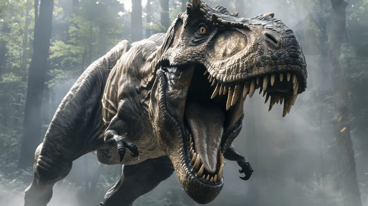 Recreación de un 'Tyrannosaurus rex', el dinosaurio cuya temperatura corporal se ha medido por primera vez a partir del esmalte de sus dientes fósiles / Imagen: IA - FP