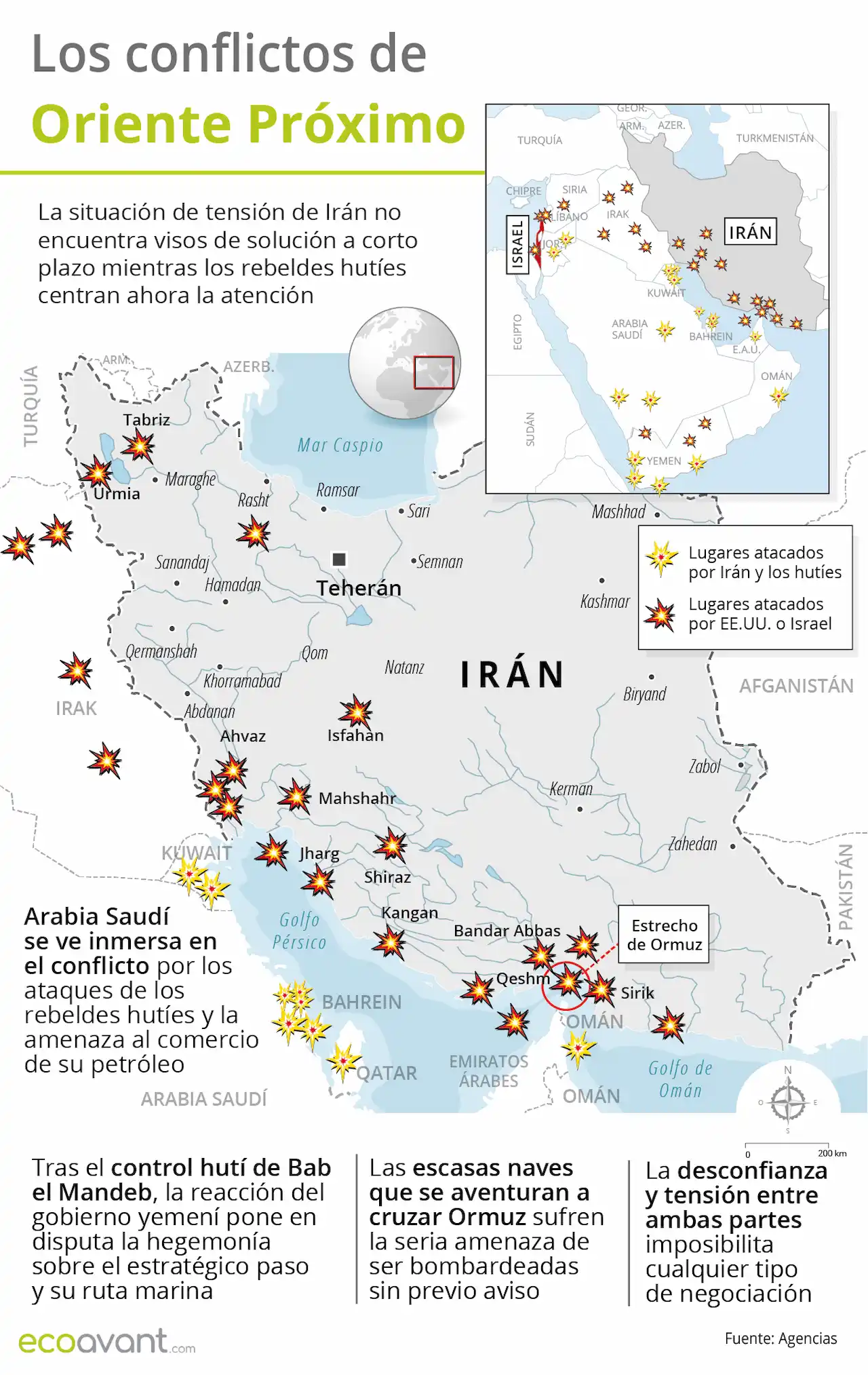 Mapa de los conflictos en Irán y Oriente Próximo a 7 de octubre de 2026 / Imagen: EA