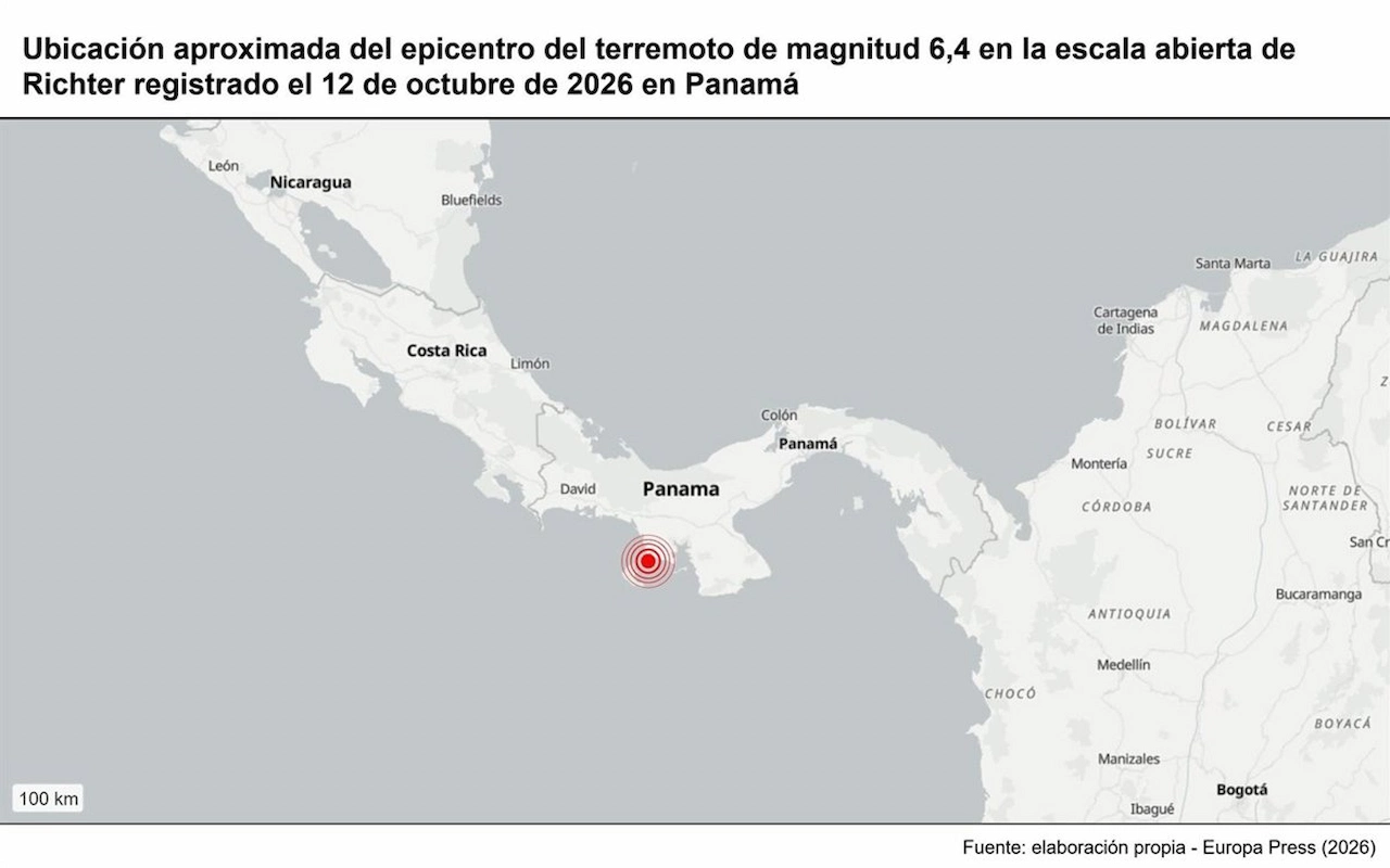 Ubicación aproximada del epicentro del terremoto de magnitud 6,4 en la escala abierta de Richter registrado el 12 de octubre de 2026 en Panamá / Foto: Archivo - EP