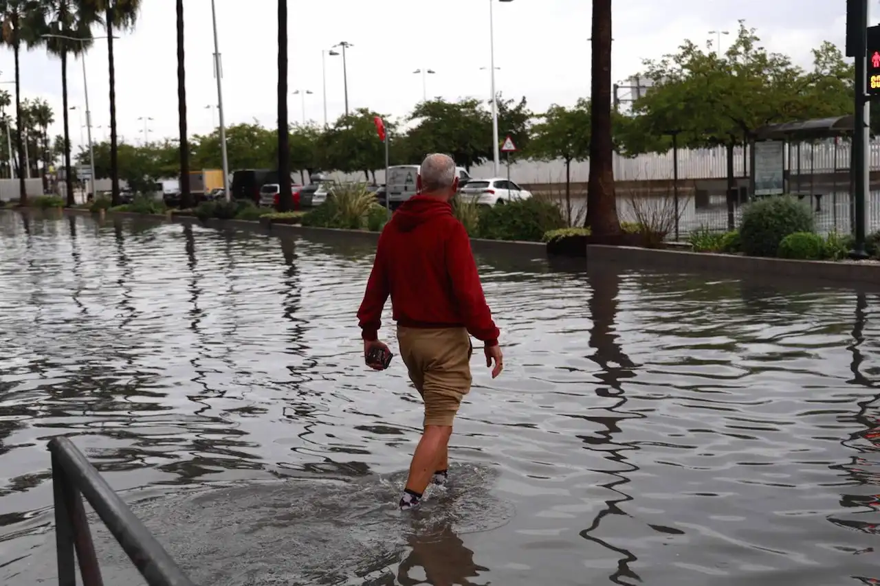 ONG reclaman prohibir la construcción en zonas inundables. Un hombre camina por una calle anegada durante la dana Adam / Foto: EP ONG reclaman prohibir la construcción en zonas inundables. Un hombre camina por una calle anegada durante la dana Adam / Foto: EP