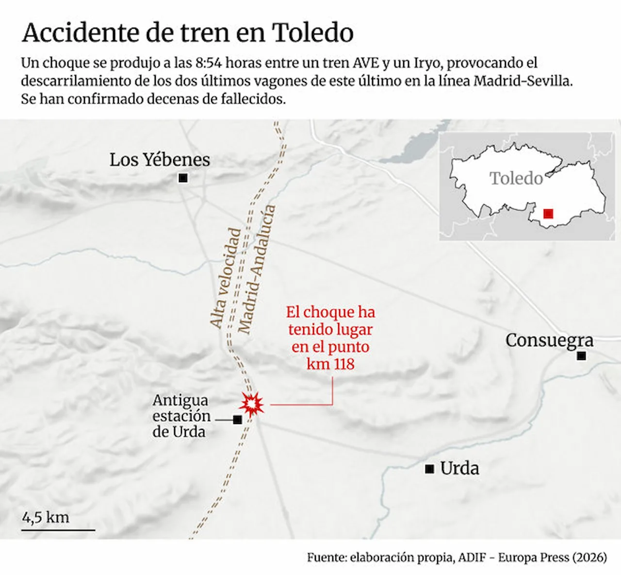 Mapa accidente de tren en Toledo / Imagen: EP