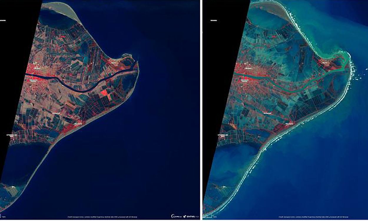 Imágenes del satélite Sentinel-1 del programa Copernicus de la Agencia Espacial Europea que muestran la magnitud de la inundación tras el paso de la tempestad / Foto: ESA