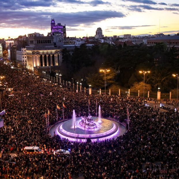 Manifestación de ayer en Madrid a su paso por la Cibeles / Foto: EP