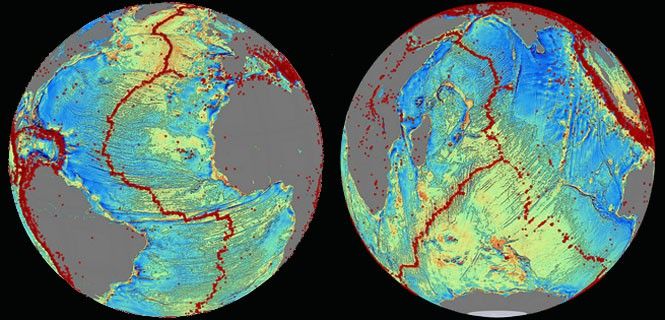Características geológicas submarinas del océano Atlántico e Índico / Foto: David Sandwell - Scripps