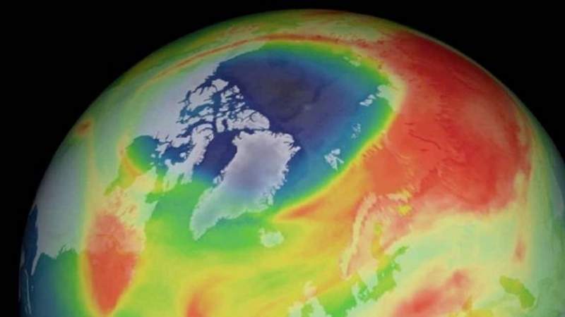 Aspecto de la disminución de la capa de ozono detectada por los satélites en el Ártico / Imagen: Copérnicus