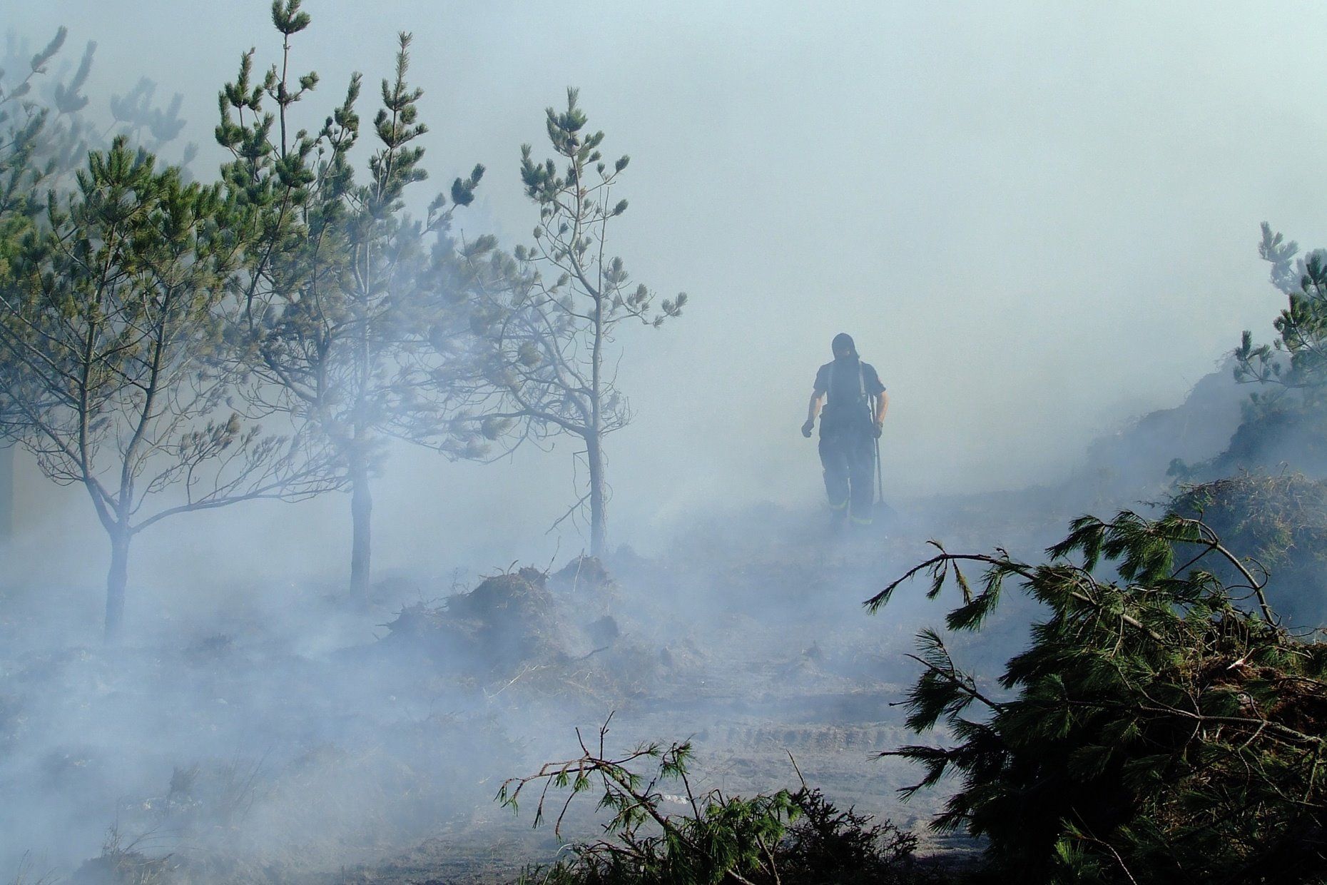 Una persona camina a través de un Incendio forestal / Foto: EP 
